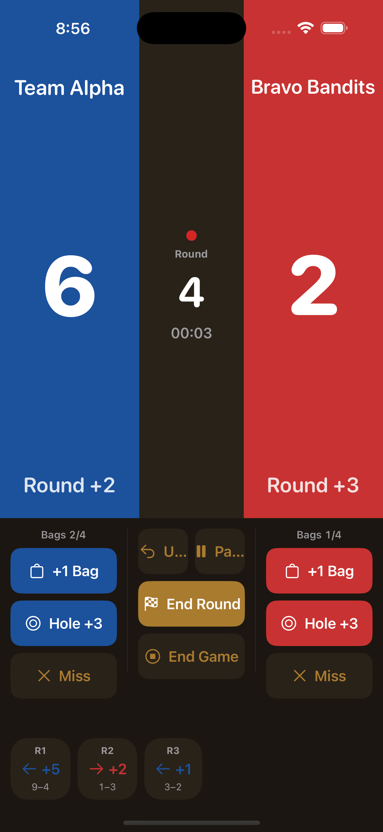 Cornhole i/o live scoreboard on iPhone